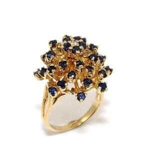 14K Yellow Gold Natural Blue Sapphire Diamond Dome Cluster Ring 6